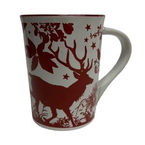 Royal Norfolk Christmas Coffee Cup Mug *White on Red silhouette *Reindeer Winter